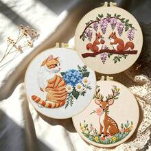 1PC 15*15cm/5.9*5.9in 20*20cm/7.9*7.9in,Fawns, Squirrels And Cats Embroidery Kit, DIY Handmade Embroidery Set For Adult Beginners, Home Gift, Women's Sewing Gift, Including User Manual, Printed Pattern Fabric, Embroidery Frame, Needle And Thread. - 15X15CM - View 4