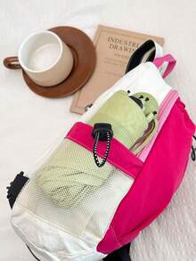 Contrast Color Drawstring Nylon Backpack, Lightweight Minimalist Large Capacity Casual Bag, Portable Small Backpack For Outdoor Short Trips - Multicolor - View 8