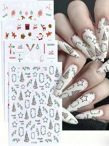 5Pcs Kawaii Christmas Nail Stickers Set,Self-Adhesive Santa Snowflake Reindeer Christmas Tree Snowman Pattern Nail Decals, Xmas Holiday Nail Art Decor For DIY Nails Salon - Multicolor - View 2