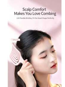 This Round, Grooved Dual-Function Comb Is Suitable For Dry And Wet Hair-Designed For Comfort, Featuring An ABS Plastic Handle, It Works On All Hair Types, Reduces Tangles And Knots, And Helps Improve Scalp Health. Its Soft Bristles Gently Detangle Hair, Making It A Great Gift Choice For Women. - / - View 4
