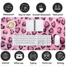 Pink Heart Leopard PU Leather Desk Mat, Large Waterproof Anti-Slip Mouse Pad, Easy Clean Desktop Protector For Office Study Makeup Gaming - View 5