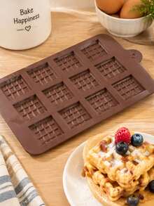 12-Cavity Waffle Silicone Baking Mold, Mini Waffle Shaped Mold For Homemade Waffles, Chocolate, Candy, Jelly, Pudding And Dessert Bites, DIY Bakeware For Breakfast, Brunch, Afternoon Tea And Family Baking - Multicolor - View 1