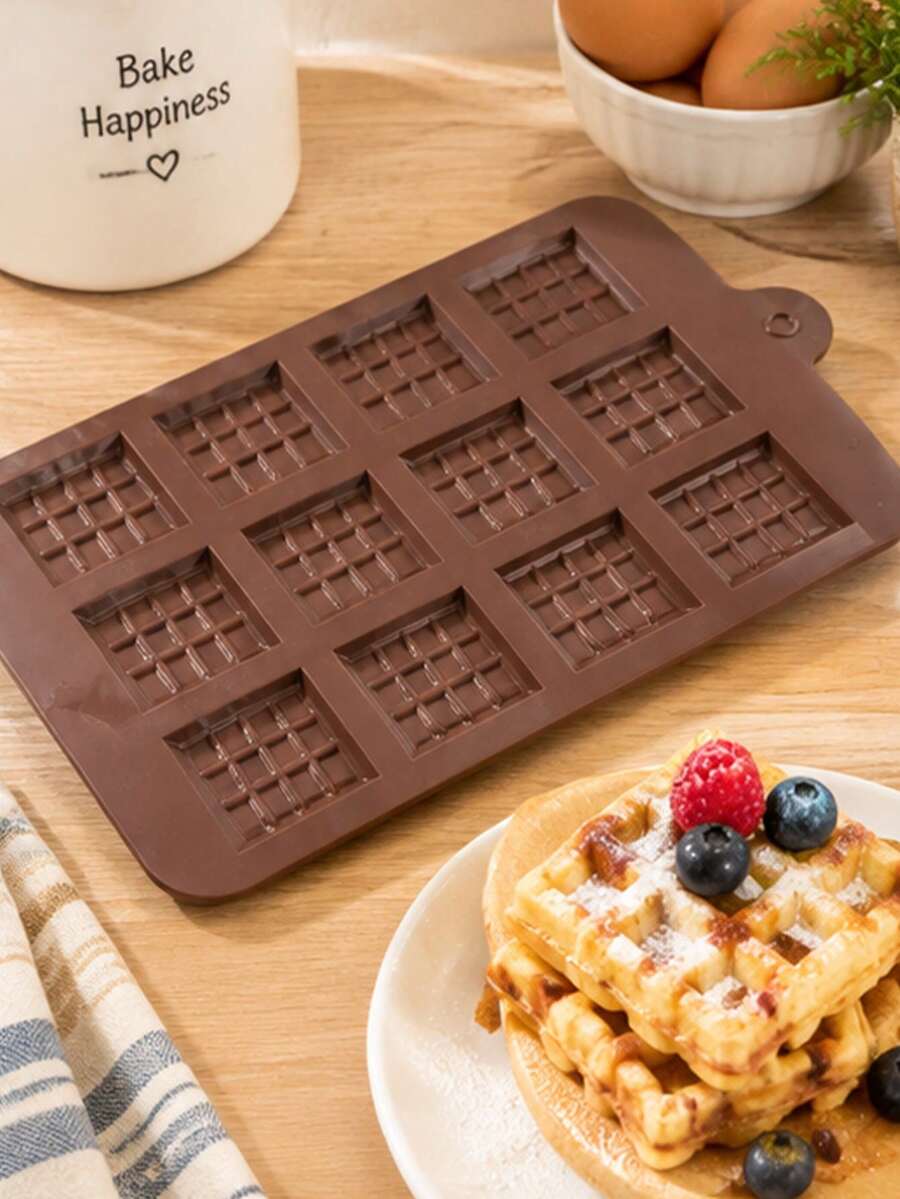 12-Cavity Waffle Silicone Baking Mold, Mini Waffle Shaped Mold For Homemade Waffles, Chocolate, Candy, Jelly, Pudding And Dessert Bites, DIY Bakeware For Breakfast, Brunch, Afternoon Tea And Family Baking - Multicolor - View 1