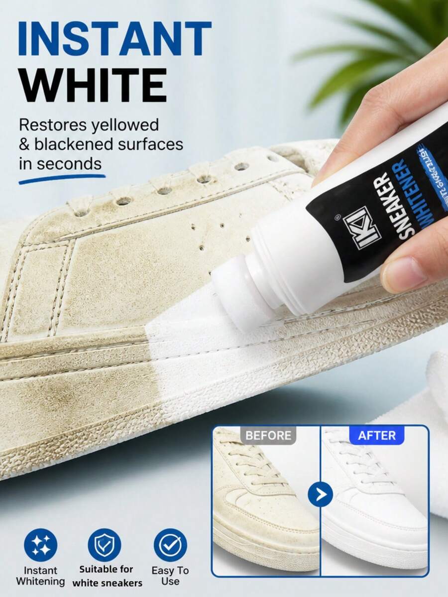 Multi-Purpose White Shoe Brightening Liquid, Shoe Edge Yellow Stain Cleaner, Suitable For White Canvas Sneakers And Leather Shoes, Easy To Use - White - View 1