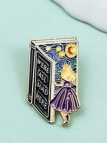 1pc Cartoon Starry Sky Princess Style Enamel Brooch, European Alloy Geometric Badge, Fashion Clothing Decorative Pin - Multicolor - View 3