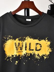 Vihyde Set Olahraga Kasual untuk Anak Laki-Laki Usia Remaja: Kaos Lengan Panjang Bergambar Huruf dan Celana Jogger - Hitam - View 6