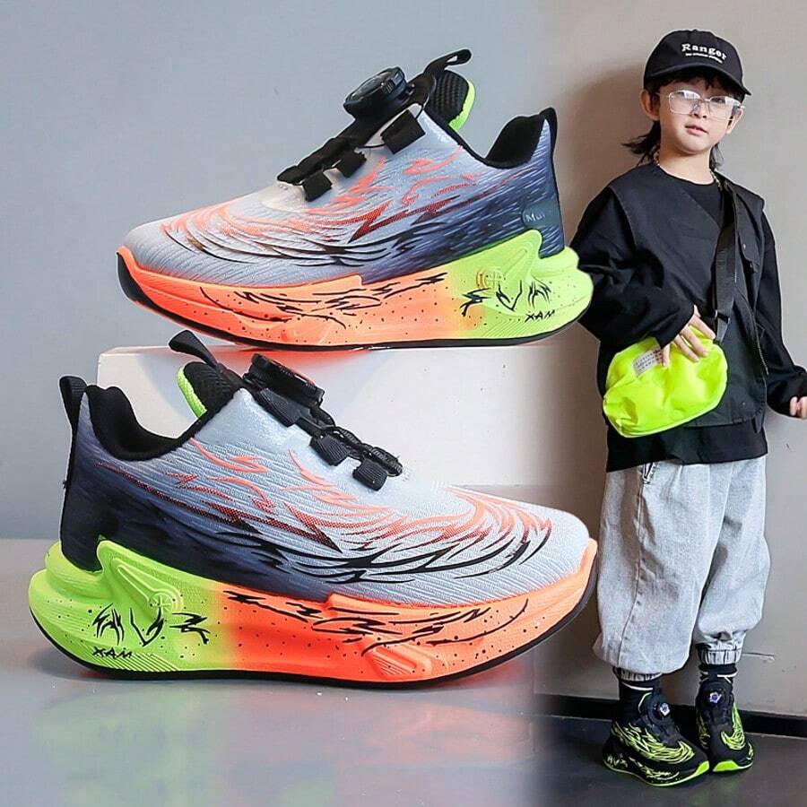 Sepatu Lari Jala Anak-Anak dengan Gesper Putar, Ringan, Bernapas, Menyerap Guncangan, Anti Selip, Cocok Dipadukan dengan Pakaian Olahraga, Sesuai untuk Kelas Olahraga, Lari, dan Pakaian Santai di Luar Ruangan - MultiWarna - View 1