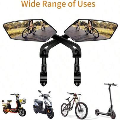 1 Pair Mountain Bike Rearview Mirrors, 360° Rotating Flat Mirror, Easy Installation, Foldable Scratch-Resistant Design, Wide Angle View, Suitable For Mountain Bike/Road Bike/Electric Bike