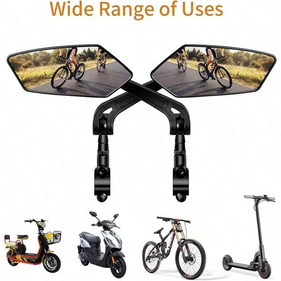 1 Pair Mountain Bike Rearview Mirrors, 360° Rotating Flat Mirror, Easy Installation, Foldable Scratch-Resistant Design, Wide Angle View, Suitable For Mountain Bike/Road Bike/Electric Bike - Multicolor - View 1