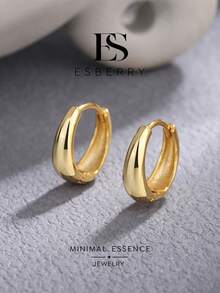 ESBERRY 1對12mm S-Cubic Zirconia圓形耳環，精緻珠寶，適合女性/女孩的禮物 - 金黃色 - 查看 2