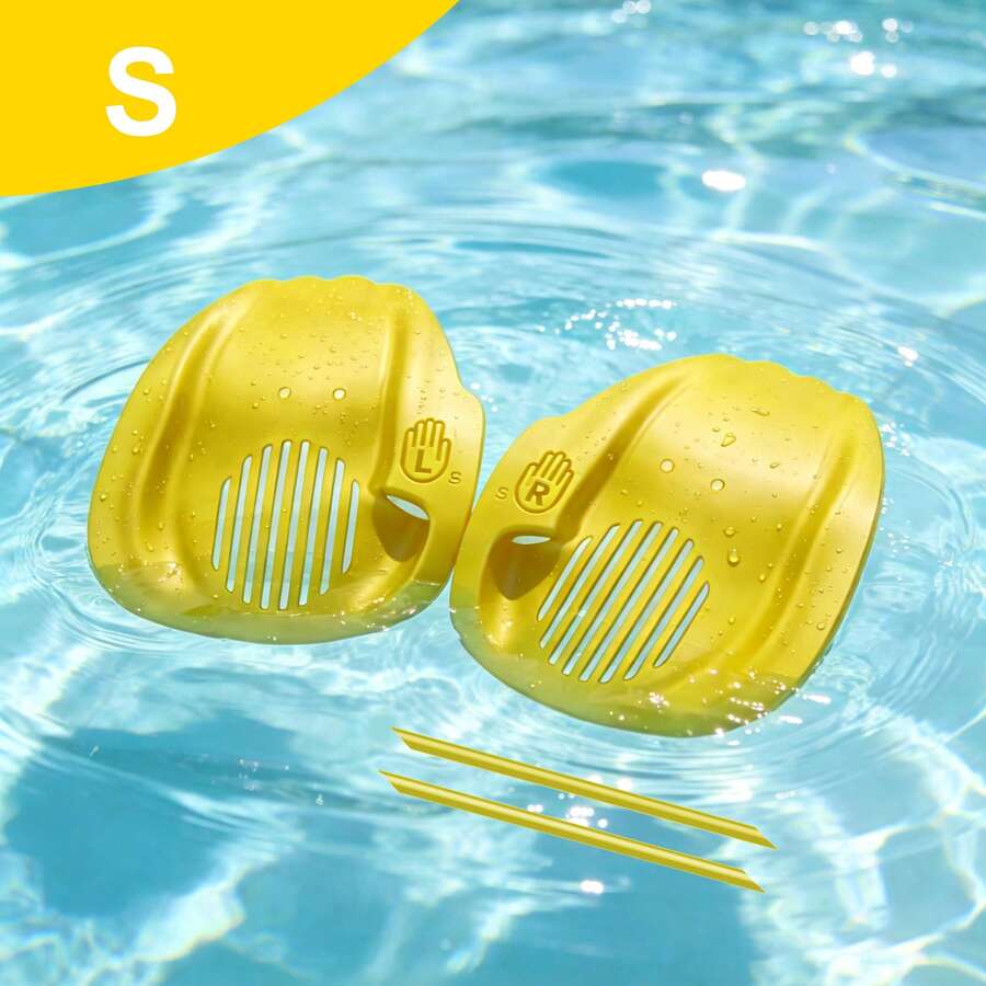 1 Pair Adult Swimming Hand Paddles PC Pool Training Fins, Suitable For Swimming, Beach Water Sports, Unisex Anti-Slip Mesh Design, Beach Surfing Holiday Gift - Yellow - View 1