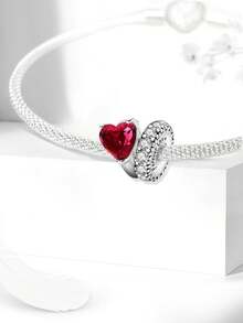 1pc Red Heart Zirconia Double Ring Beaded Pendant, Suitable For Women's DIY Bracelet Jewelry - Double Ring - View 4