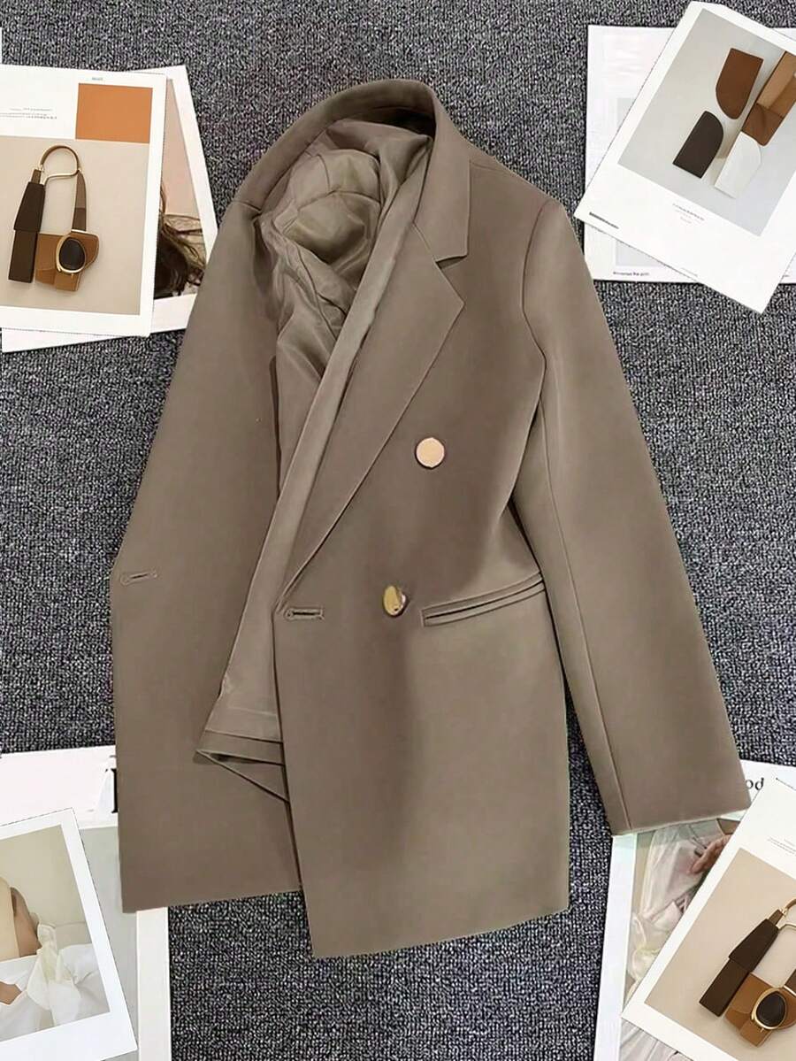 Spring/Summer Women's Solid Color Long Sleeve Double-Breasted Blazer, Notch Collar | Suitable For Dating, Parties, Outings And Holiday Celebrations