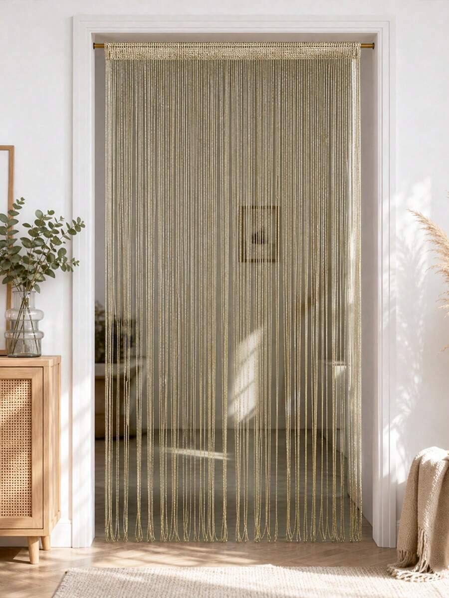 1pc Champagne Gold Tassel String Door Curtain, Hanging Glitter Fringe Thread Curtain Panel For Doorway, Window, Room Divider, 100*200cm Polyester Thread Partition Curtain, Wedding Party Decoration, Birthday Party Decoration, Perfect For Decorating Living Room, Dining Room, Bedroom, Study, Kitchen (Curtain Rod Not Included), Photo Booth Background Decoration, Holiday Party Decoration, Home Decor - Champagne Gold - View 1