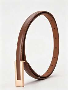 1pc Women's Black Vintage Versatile Thin Leather Belt, Suitable For Dresses, Shirts, Pants, Etc., Ideal For Daily Wear - Brown - View 3