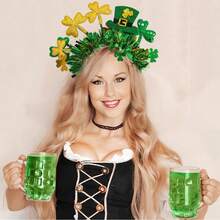 1pc Creative Party Decoration Colorful Strip Headband, Gold & Green Shamrock Headpiece Hat, Carnival Party Hair Hoop Costume Hat Headband - Multicolor - View 3