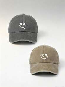 1/2pcs Unisex Printed Solid Color Adjustable Washed Baseball Cap, Casual Retro Style Fun Graphic Design, Suitable For Outdoor Sports, Daily Wear, Vacation, Gift Giving - Multicolor - View 10