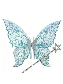 Fairy Costume Set, Butterfly Wing Flowing Dress With Star Wand Prop, Halloween Role Play Party Outfit, Transparent Mesh Butterfly Wings - Multicolor - View 32