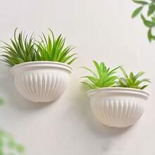 4pcs Set Round Wavy Edge Plastic Wall-Mounted Flower Pot Rack, Thickened Weather-Resistant Windproof Plastic Wall-Mounted Flower Pot Rack, Suitable For Indoor And Outdoor Green Plant Planting - Flower Pot - View 9