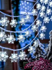 1pc Snowflake LED String Lights, Christmas Decoration String Lights, Battery Powered, Winter Wonderland Decorative Lights, With Switch Control, Outdoor Garden String Lights, Suitable For Christmas Decoration Living Room, Bedroom, Stairs, Handrail, Christmas Tree, Bedroom, Party, Wedding, Christmas Party Decoration Colorful String Lights[Battery Not Included] - Snowflake String Lights - View 13