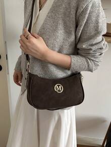 M Logo 法式復古腋下包女款 新款鏈條單肩小方包 斜挎休閒百搭 - 咖啡棕 - 查看 3
