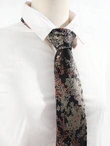 Vintage Black Jacquard Floral Men's Tie, Elegant Handmade Formal Necktie, Suitable For Weddings, Parties And Business Occasions - Black - View 5