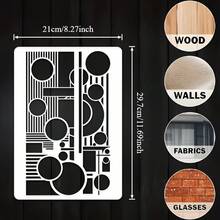 Reusable PET Stencil For DIY Crafts - Geometric Wallpaper & Tile Stencils With Circle & Line Patterns, Suitable For Floors, Walls, Fabric Painting, Floor Tiles - 11.7 Inch X 8.3 Inch - A - View 2