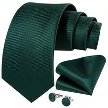 5Pcs Men Simple Green Tie Pocket Square Cufflinks Tie Clip Ring Set, Cufflinks Pattern Random For Wedding - Green - View 3