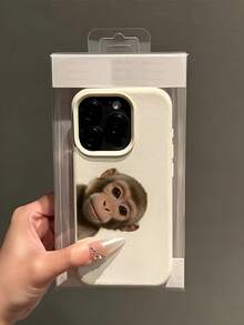 1件白色磨砂極簡鏡頭保護傾斜猴子圖案手機殼，個性化適用於 iPhone 16 Pro Max/18/17/16/15/14 Plus/13/12/11/Air，兼容三星系列 - 彩色 - 查看 4