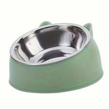1pc Stainless Steel Elevated Cat Bowl, 2-In-1 Tilted Food & Water Dish With Cute Ear Stand, Neck Protection Design - 100ml - View 8