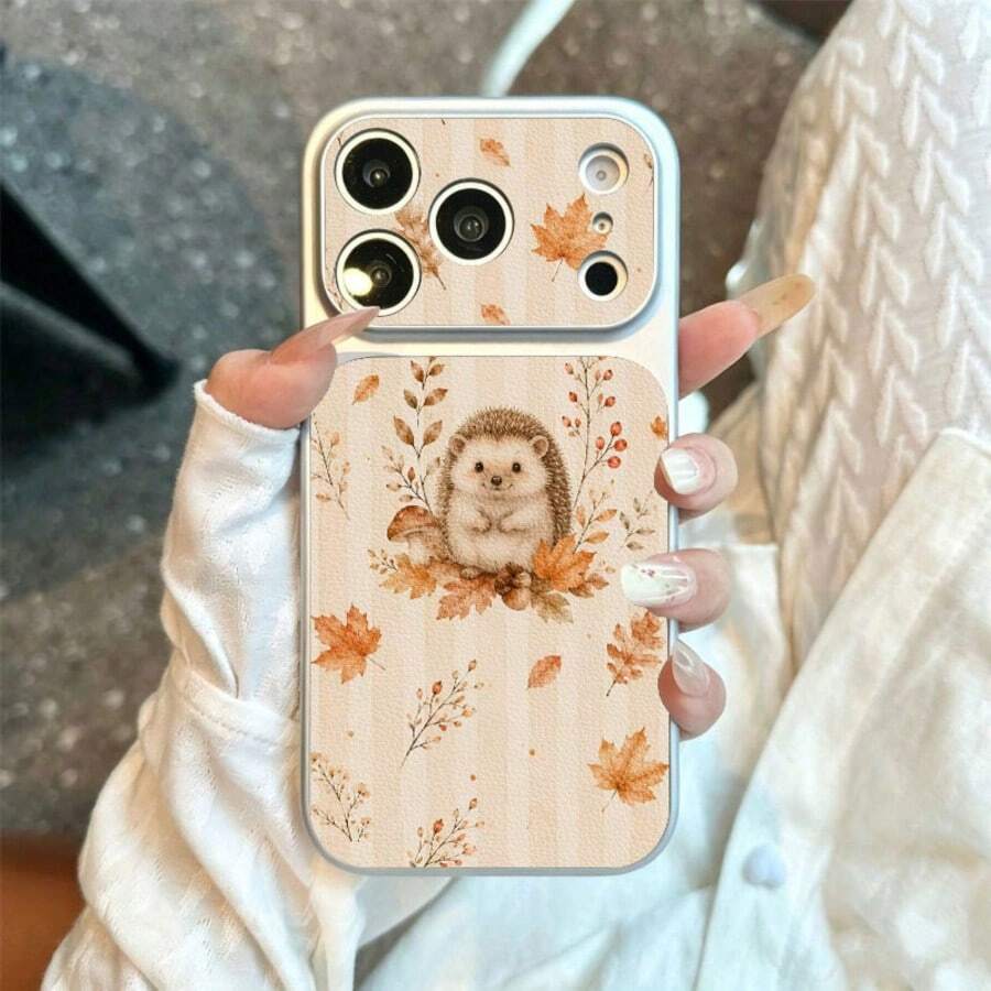 1 ốp lưng điện thoại TPU họa tiết kết hợp nhím đáy sọc và lá mùa thu, vỏ mềm bảo vệ chống rơi bao phủ toàn diện cho iPhone 17 Pro Max/17/16 Pro Max/15/14/13/12/11 - Bạc - Xem 1