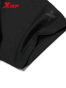 XTEP Short Sleeve Knit T-Shirt | New Men's Versatile Casual Sports Top Half Sleeve Black - True Black - View 4