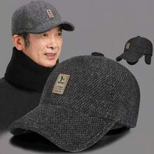 Men's Autumn/Winter Warm Wool Earflap Hat, Middle-Aged & Elderly Casual Dad Cap, Cold-Proof Baseball Cap - Warm Ear-covering Hat for Seniors - View 1