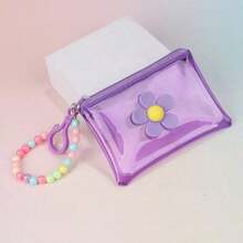 1pc Transparent PVC Colorful Coin Purse With Floral Beaded Chain, Girls Portable Travel Wallet (Floral Beaded Bracelet Color Random) - Multicolor - View 10