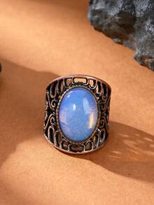 1pc Natural Crystal Natural Stone Egg-Shaped Polished Antique Style Open Ring Suitable For Women And Men - Multicolor - View 14