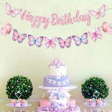 Butterfly Birthday Decoration – 2 Pieces Set: "Happy Birthday" Garland/Banner For Girls, Kids, Women, And Adults - Multiple Styles - View 2