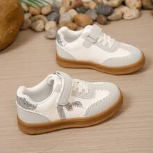 Kids Patchwork Casual Sneakers, Sequin Decor Hook & Loop Low-Top Non-Slip Athletic Shoes For Boys & Girls - Light Grey - View 3