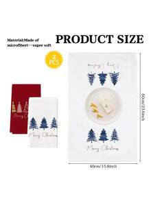 2件組聖誕樹歡樂聖誕水彩農舍風廚房抹布，可用於廚房擦手、茶巾與碗盤乾燥，適合農舍風格廚房居家室內使用 - 紅白色 - 查看 2