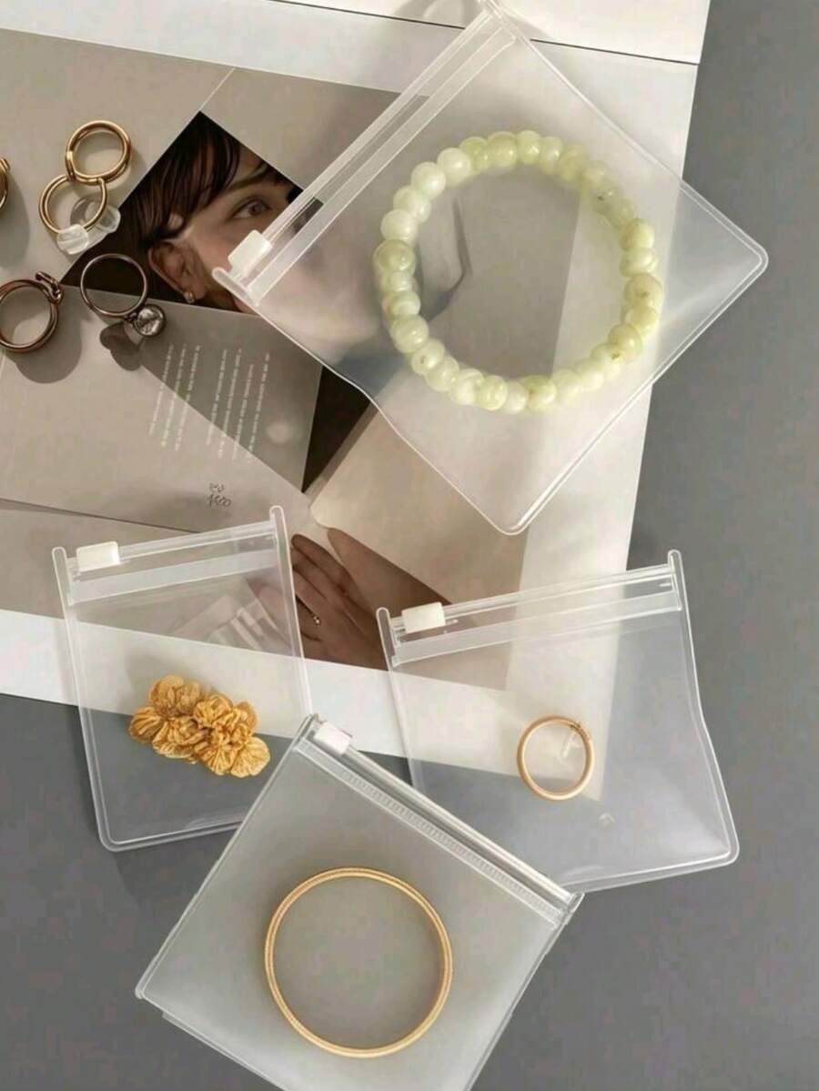 10pcs Self-Sealing EVA Zipper Bags - Jewelry Storage Bags, Suitable For Earrings, Rings And Accessories, Anti-Oxidation Reusable Sealed Packaging, Transparent Small Sealed Bags, Prevent Oxidation, Great Helper For Home And Travel - White - View 1