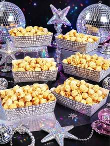 Disco Ball Design Paper Tray, Disco Party Food Container, Food Tray, Snack Tray, Candy Box, Popcorn Box, Retro Nostalgic Party Tableware, Disco Party Supplies, Disco Birthday Party Decoration, Gift Packaging Box - Multicolor - View 4