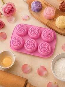 6-Cavity Rose Silicone Baking Mold, 3D Flower Cake Mold For Chocolate, Mousse, Jelly, Pudding, Candy, Mini Cakes And Desserts, DIY Home Baking Tool For Birthday Parties, Afternoon Tea And Special Occasions - Multicolor - View 4