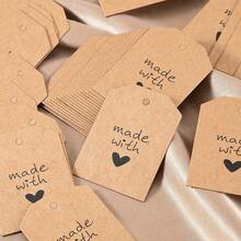 100pcs Kraft Paper Gift Label Card, Heart Pattern Design Label Card For DIY Handmade Crafts, Christmas Party, Baking Cake Dessert Decoration And Gift Tagging, Parties And Anniversaries Tags - Label Card - View 7