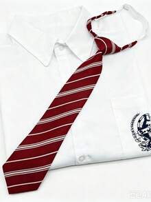 1pc Women's Striped JK Casual Fashion Tie, Suitable For Office White Collar Workers And Students - Burgundy - View 4