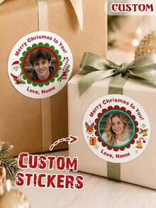 1-100Pcs Personalized Custom Christmas Stickers, Holiday Alphabet Labels, DIY Gift Wrapping Decor, Scrapbook Embellishments, Party Decoration Supplies, Present Packaging Labels, Holiday Craft Accessories - Multicolor - View 1