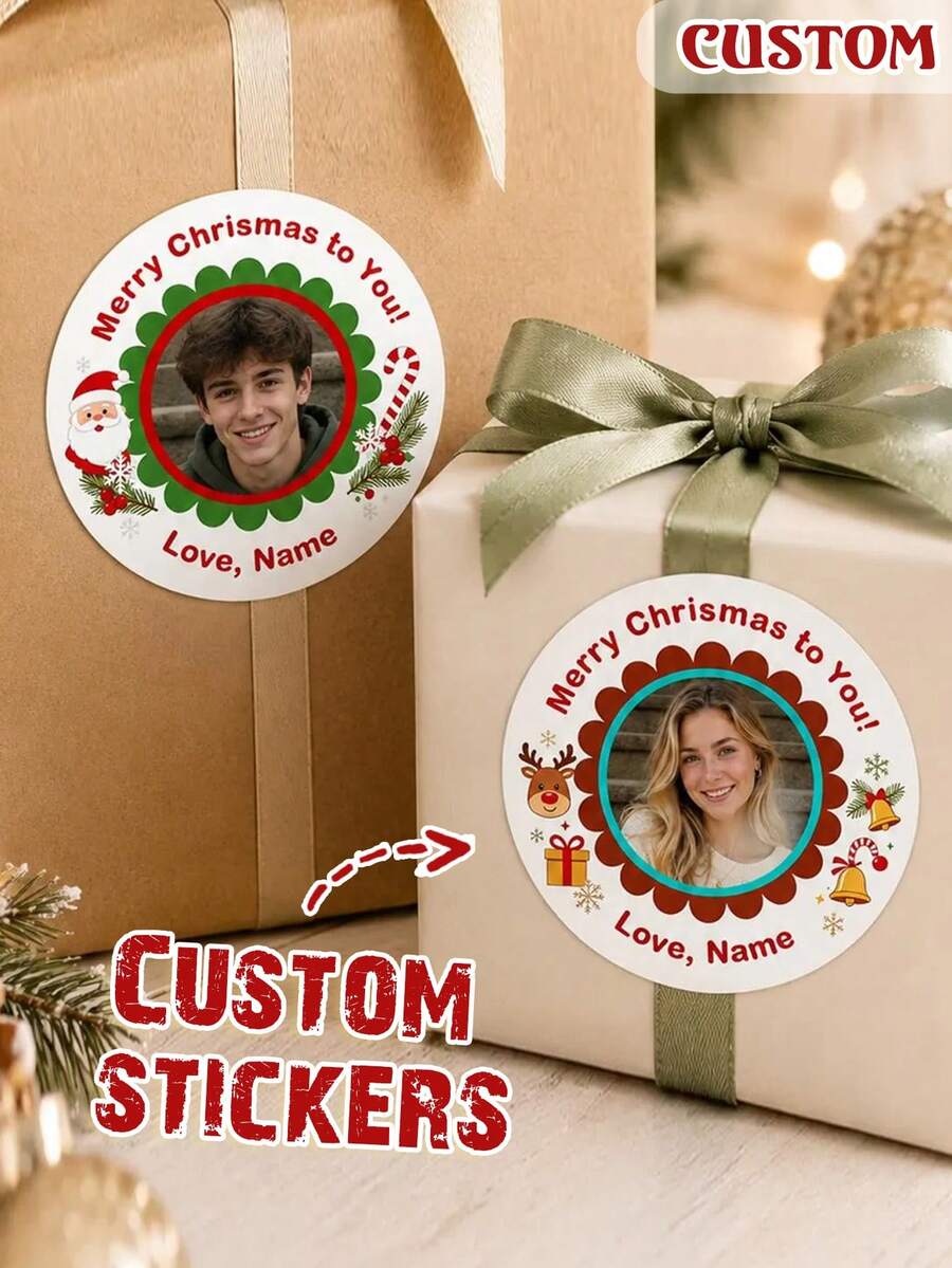1-100Pcs Personalized Custom Christmas Stickers, Holiday Alphabet Labels, DIY Gift Wrapping Decor, Scrapbook Embellishments, Party Decoration Supplies, Present Packaging Labels, Holiday Craft Accessories - Multicolor - View 1