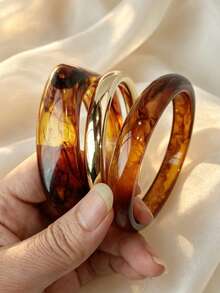 3pcs/Set Fashionable Retro Thick Multicolor Asymmetrical Acrylic Bracelet Set, Suitable For Women, Daily Wear, Gift For Friends And Family - Multicolor - View 1