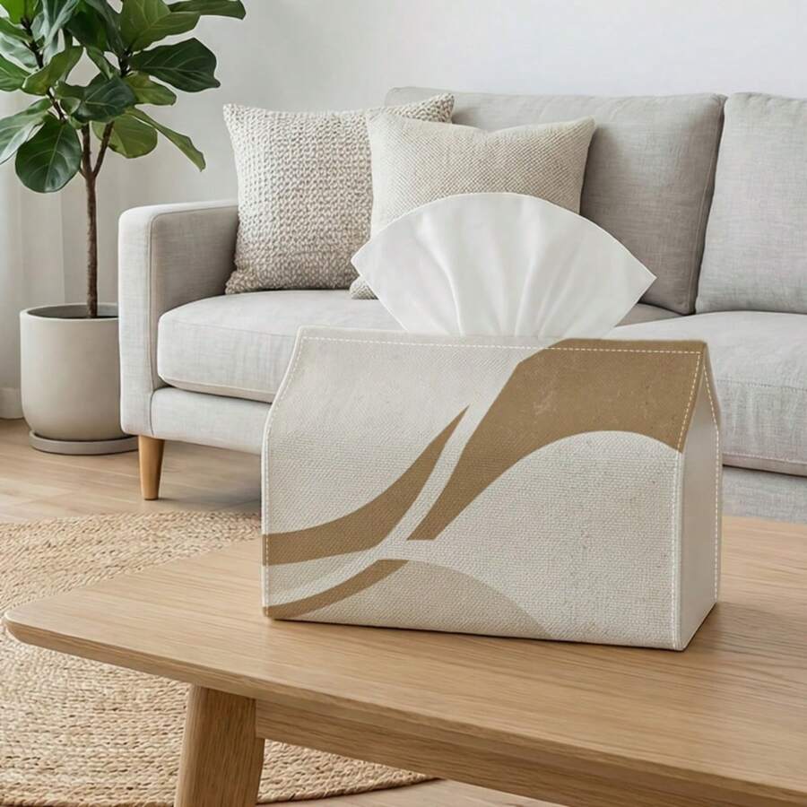 1pc Beige Soft Curved Tissue Box, Elegant Design Enhances Living Environment, Suitable For Daily Use And Special Occasions, Convenient Access