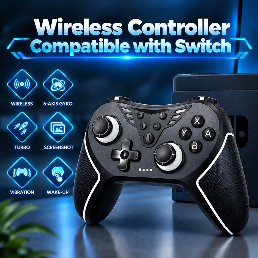 A Wireless Controller Compatible With Switch, Switch OLED, Switch Lite, PC. Features Hall-Effect Joysticks, Dual Vibration Motors, A 6-Axis Gyroscope, Macro Programming, Turbo Mode, One-Touch Wake-Up, And Screenshot Functionality. Ergonomic Design. - View 1