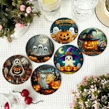 Halloween Cartoon Pumpkin Ghost Coaster Set, Round Printed Heat-Resistant Mat, Festive Table Decor, Cute Halloween Gift - PET Coaster-2768 - View 9