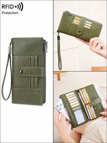 CHARM INFINITE New RFID Anti-Theft Women's Long Wallet, Soft Leather Multi-Layer Zipper Clasp Clutch Bag, Back Zipper Pocket, Multi-Function Multi-Card Slot Travel Wallet With Wrist Strap, Can Hold 2 Phones, Credit Cards, Banknotes, Coins, Tickets, Photos, Etc., All-In-One Essential For Travel - Multicolor - View 17